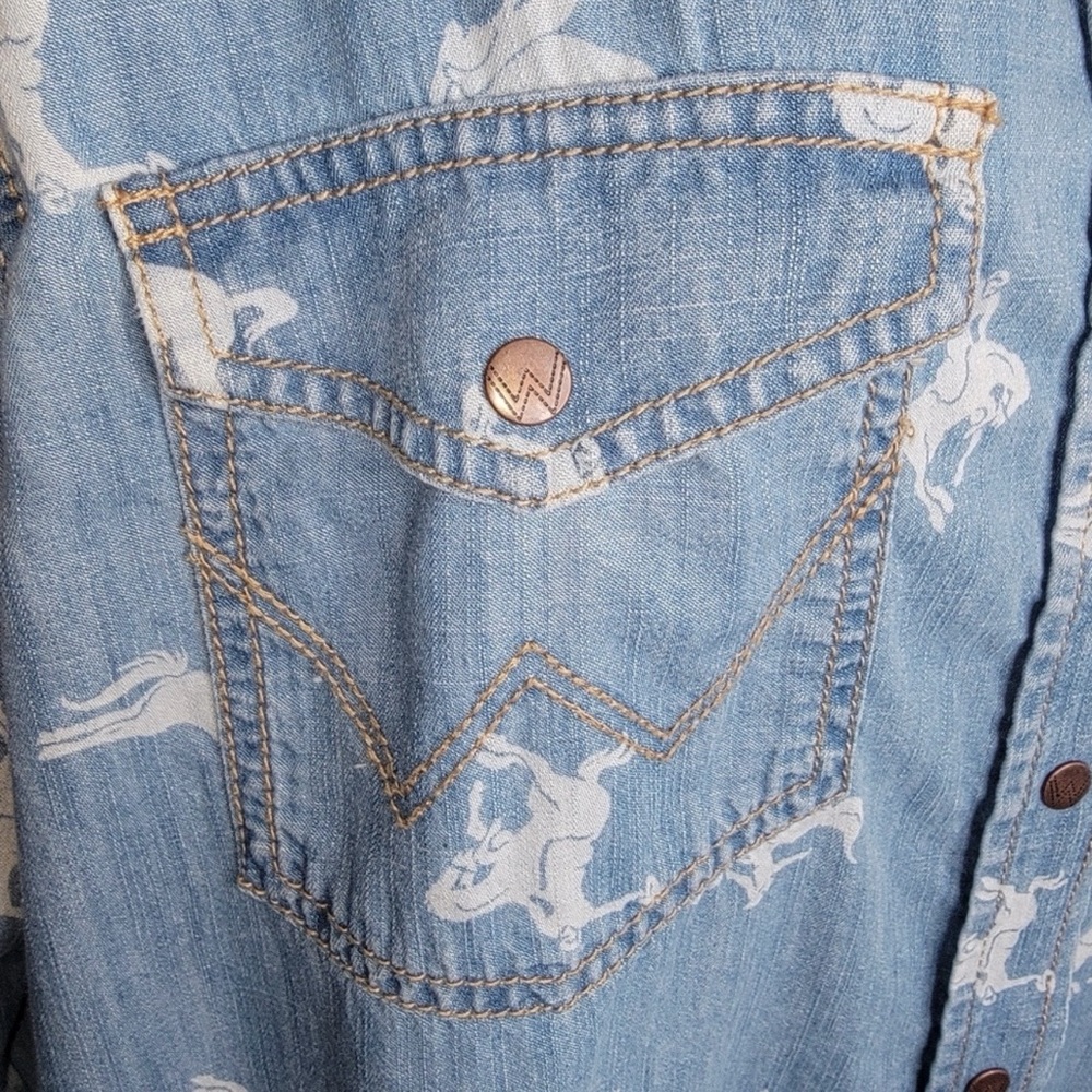 Wrangler Retro Bronco Denim Snap Women’s Western Shirt Large - Picture 4 of 6